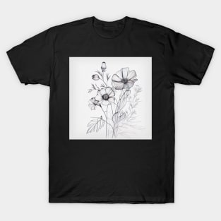 Line Art Flowers Illustation T-Shirt
